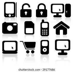 Vector illustration. 12 black icons.