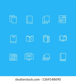 Vector illustration of 12 book icons line style. Editable set of education, article, copybook and other icon elements.