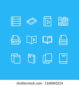 Vector illustration of 12 book reading icons line style. Editable set of bookstore, dictionary, encyclopedia and other icon elements.