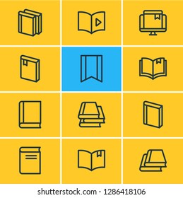 Vector illustration of 12 book reading icons line style. Editable set of library, book reading, bookmark and other icon elements.