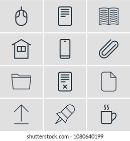 Vector illustration of 12 bureau icons line style. Editable set of book, delete, tie and other icon elements.