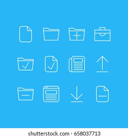 Vector Illustration Of 12 Bureau Icons. Editable Pack Of Approve, Page, Add And Other Elements.