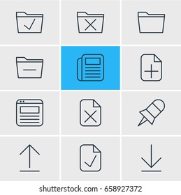 Vector Illustration Of 12 Bureau Icons. Editable Pack Of Delete, Done, Deleting Folder And Other Elements.