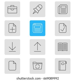 Vector Illustration Of 12 Bureau Icons. Editable Pack Of Done, Install, Plus And Other Elements.
