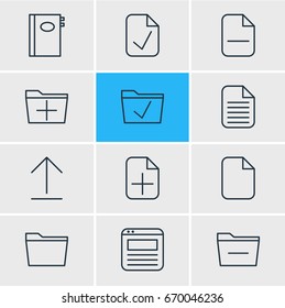 Vector Illustration Of 12 Bureau Icons. Editable Pack Of Done, Document, Book And Other Elements.