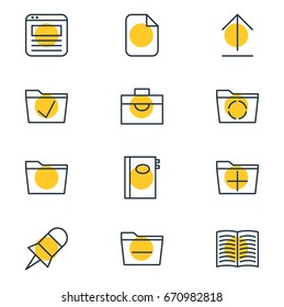 Vector Illustration Of 12 Bureau Icons. Editable Pack Of Page, Book, Approve And Other Elements.