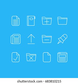 Vector Illustration Of 12 Bureau Icons. Editable Pack Of Blank, Journal, Install And Other Elements.