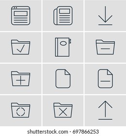 Vector Illustration Of 12 Bureau Icons. Editable Pack Of Approve, Loading, Downloading And Other Elements.