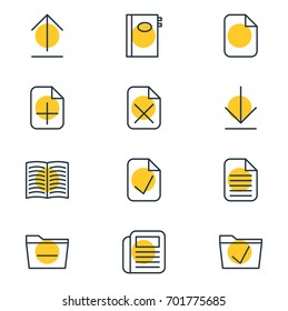 Vector Illustration Of 12 Bureau Icons. Editable Pack Of Downloading, Journal, Done And Other Elements.