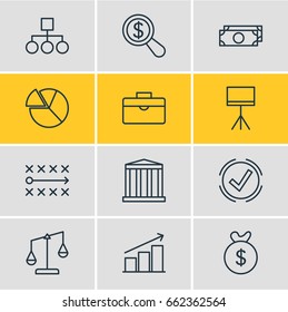 Vector Illustration Of 12 Business Icons. Editable Pack Of Scheme , Board Stand, Tactics Elements.