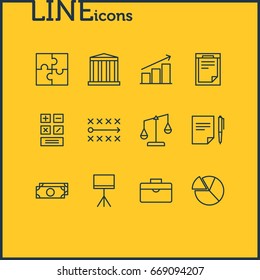 Vector Illustration Of 12 Business Icons. Editable Pack Of Calculate, Portfolio, Building And Other Elements.
