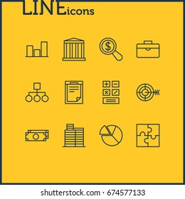Vector Illustration Of 12 Business Icons. Editable Pack Of Chart, Portfolio, Scheme And Other Elements.