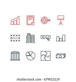 Vector Illustration Of 12 Business Icons. Editable Pack Of Graph , File, Board Stand Elements.