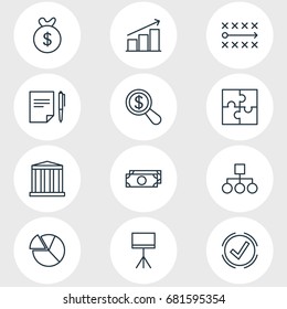 Vector Illustration Of 12 Business Icons. Editable Pack Of Chart, Cash, Riddle And Other Elements.