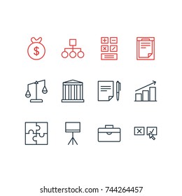 Vector Illustration Of 12 Business Icons. Editable Pack Of Scheme, Columns, Building And Other Elements.