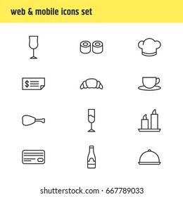 Vector Illustration Of 12 Cafe Icons. Editable Pack Of Alcohol, Account, Tea And Other Elements.