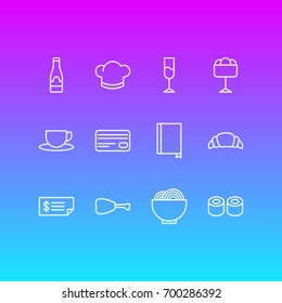 Vector Illustration Of 12 Cafe Icons. Editable Pack Of Hat, Tea, Alcohol And Other Elements.
