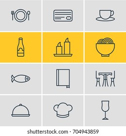 Vector Illustration Of 12 Cafe Icons. Editable Pack Of Bowl, Fire Wax, Alcohol And Other Elements.