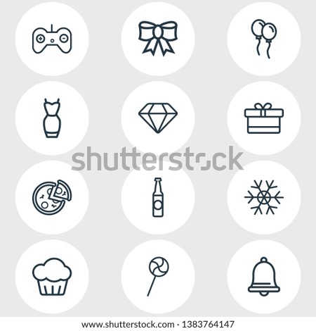 Vector illustration of 12 celebration icons line style. Editable set of bell, festive bow, cupcake and other icon elements.