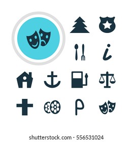 Vector Illustration Of 12 Check-In Icons. Editable Pack Of Masks, Car Park, Cafe And Other Elements.