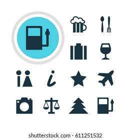 Vector Illustration Of 12 Check-In Icons. Editable Pack Of Aircraft, Wineglass, Bookmark And Other Elements.