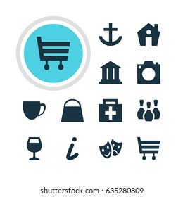Vector Illustration Of 12 Check-In Icons. Editable Pack Of University, Anchor, Handbag Elements.