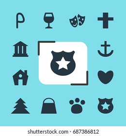 Vector Illustration Of 12 Check-In Icons. Editable Pack Of Masks, Anchor, Car Park And Other Elements.