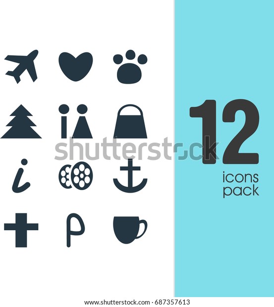 Vector Illustration\
Of 12 Check-In Icons. Editable Pack Of Heart, Jungle, Map\
Information And Other\
Elements.