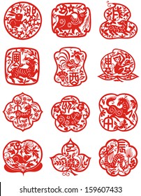 Vector illustration of 12 Chinese zodiac signs svg