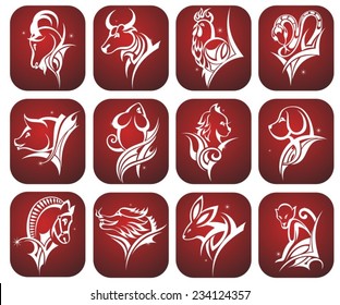 Vector illustration of 12 Chinese zodiac signs