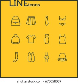 Vector Illustration Of 12 Clothes Icons. Editable Pack Of Pompom, Casual, Cravat And Other Elements.