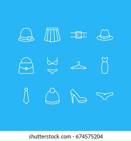 Vector Illustration Of 12 Clothes Icons. Editable Pack Of Swimsuit, Strap, Apparel And Other Elements.