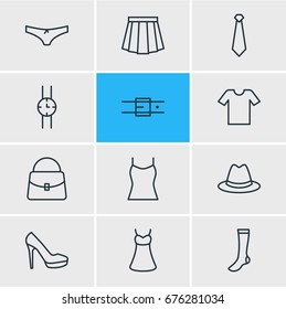 Vector Illustration Of 12 Clothes Icons. Editable Pack Of Casual, Strap, Hand Clock Elements.