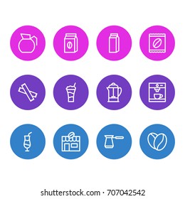 Vector Illustration Of 12 Coffee Icons. Editable Pack Of Seed, Turkish, Mocha And Other Elements.