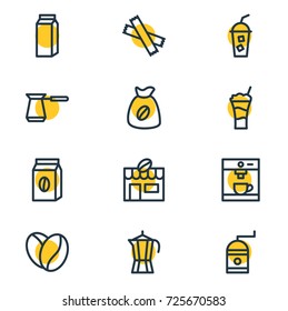 Vector Illustration Of 12 Coffee Icons. Editable Pack Of Soft Beverage, Seed, Turkish And Other Elements.