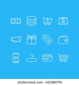 Vector Illustration Of 12 Commerce Icons. Editable Pack Of Mobile, Present, Money And Other Elements.