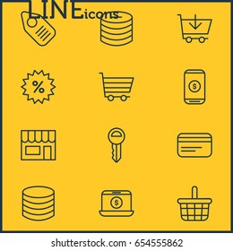 Vector Illustration Of 12 Commerce Icons. Editable Pack Of Mobile, Market, Sales And Other Elements.
