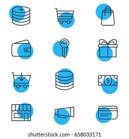 Vector Illustration Of 12 Commerce Icons. Editable Pack Of Coins, Market, Box And Other Elements.