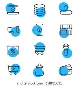 Vector Illustration Of 12 Commerce Icons. Editable Pack Of Advertising, Clef, Market And Other Elements.