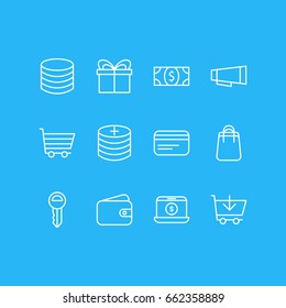 Vector Illustration Of 12 Commerce Icons. Editable Pack Of Money, Buy, Shopping And Other Elements.