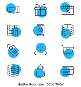Vector Illustration Of 12 Commerce Icons. Editable Pack Of Minus, Advertising, Buy And Other Elements.