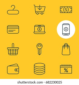 Vector Illustration Of 12 Commerce Icons. Editable Pack Of Payment, Trading, Shopping And Other Elements.