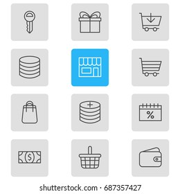 Vector Illustration Of 12 Commerce Icons. Editable Pack Of Box, Plus, Coins And Other Elements.