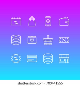 Vector Illustration Of 12 Commerce Icons. Editable Pack Of Money, Market, Trading And Other Elements.