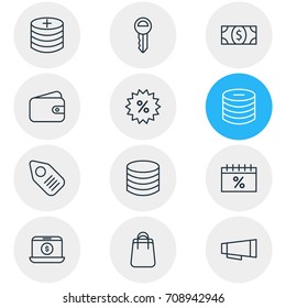 Vector Illustration Of 12 Commerce Icons. Editable Pack Of Tag, Advertising, Plus And Other Elements.