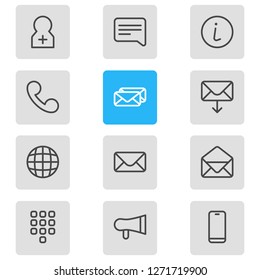 Vector illustration of 12 community icons line style. Editable set of register account, bullhorn, speech and other icon elements.