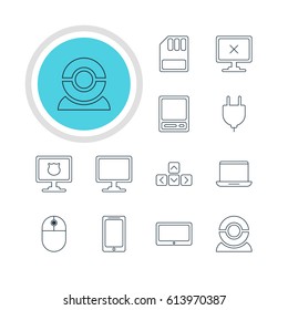 Vector Illustration Of 12 Computer Icons. Editable Pack Of Access Denied, Web Camera, Socket And Other Elements.