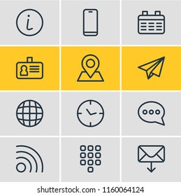 Ilustración vectorial de 12 iconos de conexión estilo de línea. Conjunto editable de calendario, smartphone, wifi y otros elementos de icono.