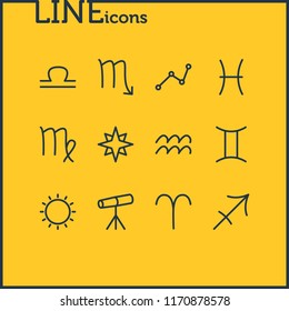 Vector illustration of 12 constellation icons line style. Editable set of aquarius, constellation, gemini and other icon elements.