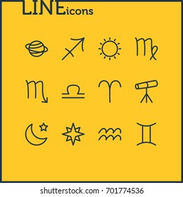 Vector Illustration Of 12 Constellation Icons. Editable Pack Of Twins, Virgin, Favorite And Other Elements.